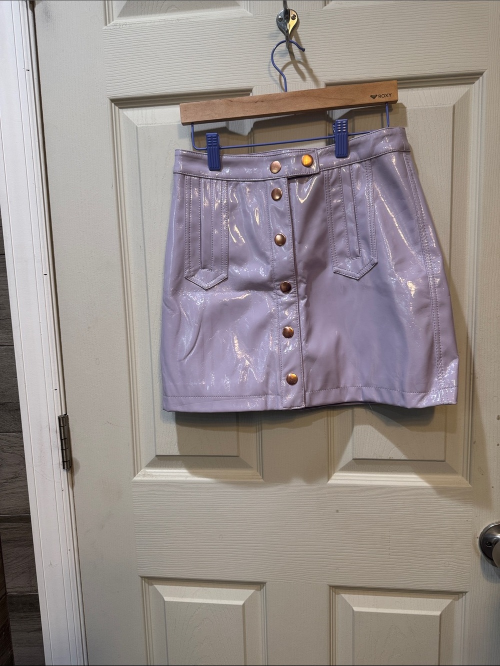 Forever 21 Lilac Patent Button-Front Mini Skirt